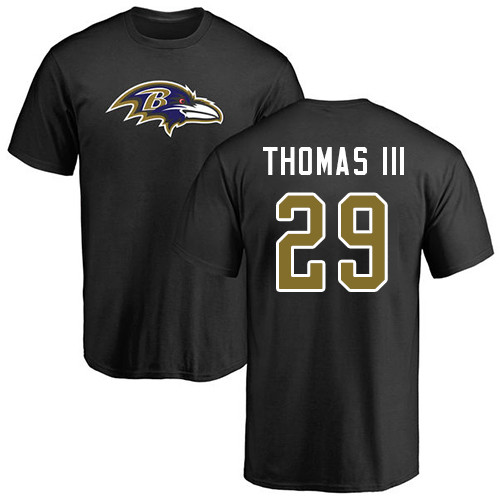 Men Baltimore Ravens Black Earl Thomas III Name and Number Logo NFL Football #29 T Shirt->nfl t-shirts->Sports Accessory